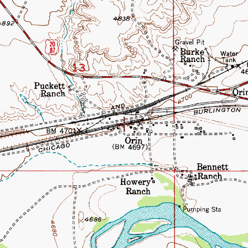 Topographic Map of Orin, WY