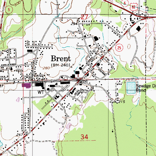 Topographic Map of Brent, AL