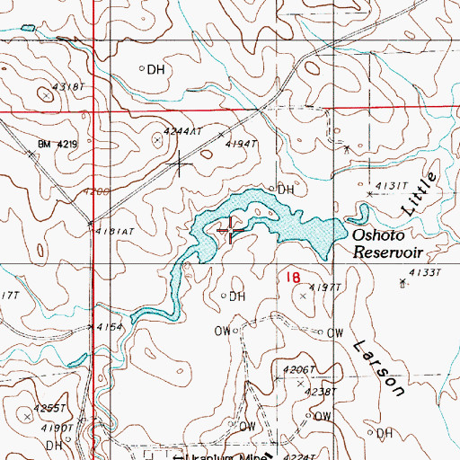 Topographic Map of Oshoto Reservoir, WY