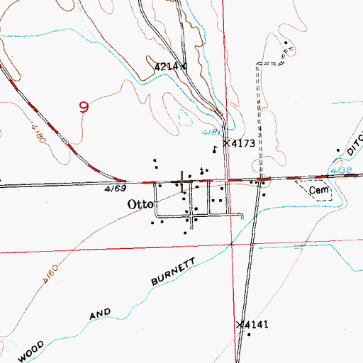 Topographic Map of Otto, WY