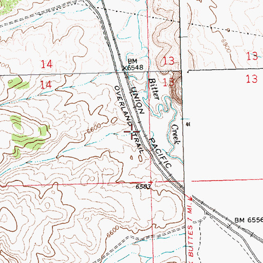 Topographic Map of Overland Trail, WY