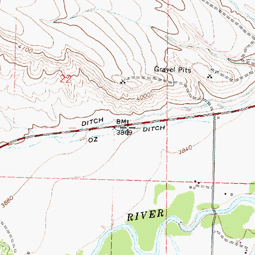 Topographic Map of Oz Ditch, WY