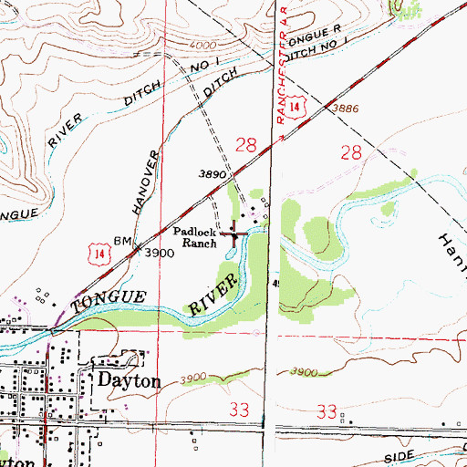Topographic Map of Padlock Ranch, WY