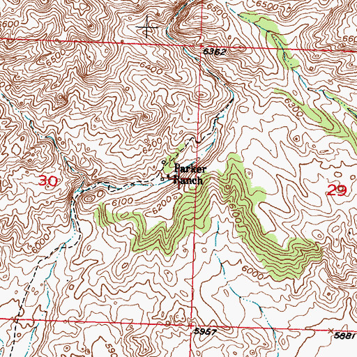 Topographic Map of Parker Ranch, WY