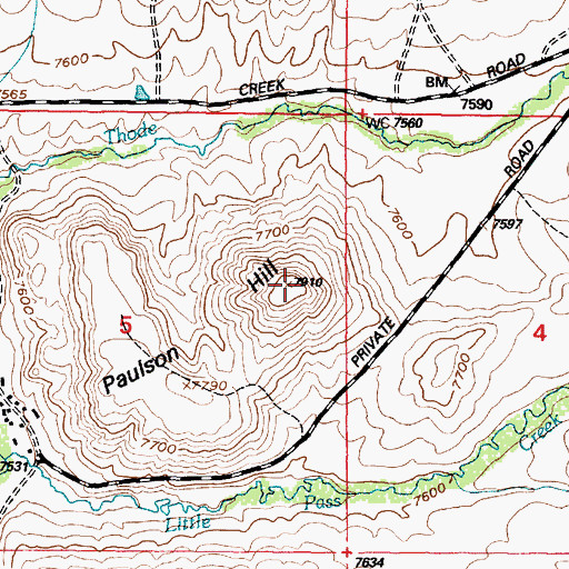 Topographic Map of Paulson Hill, WY