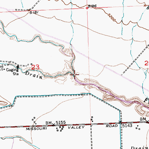 Topographic Map of Pavillion Drain, WY