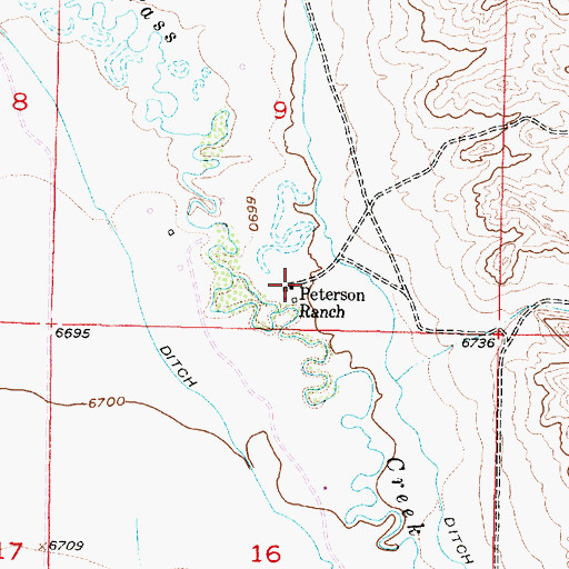 Topographic Map of Peterson Ranch, WY