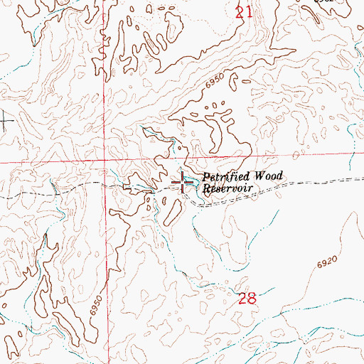 Topographic Map of Petrified Wood Reservoir, WY