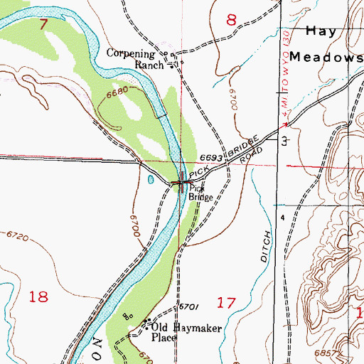Topographic Map of Pick Bridge, WY