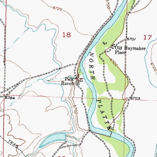 Topographic Map of Pick Ranch, WY