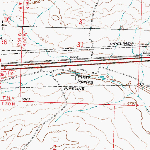 Topographic Map of Piker Spring, WY