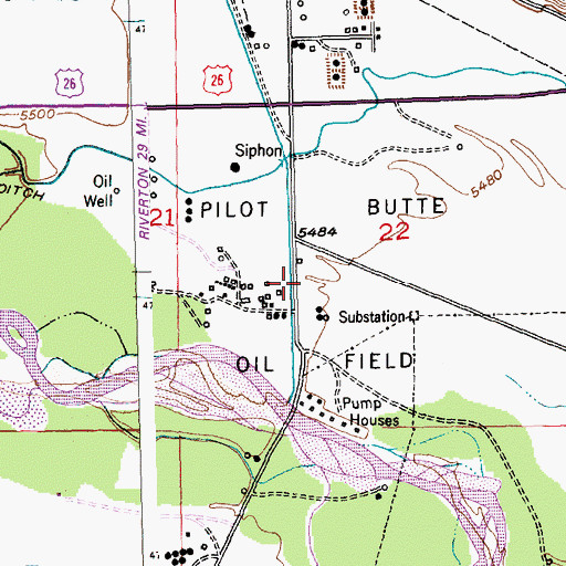 Topographic Map of Pilot Butte Oil Field, WY