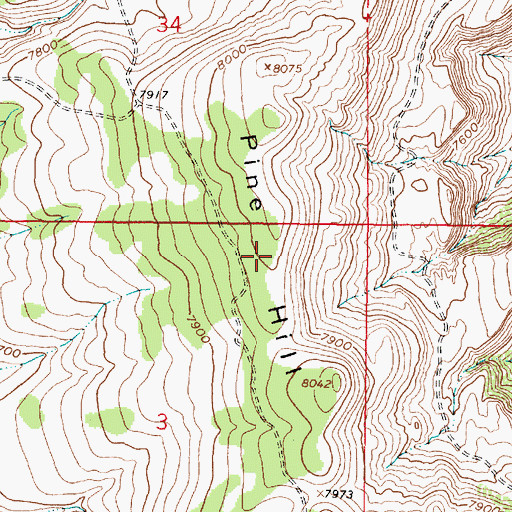 Topographic Map of Pine Hill, WY