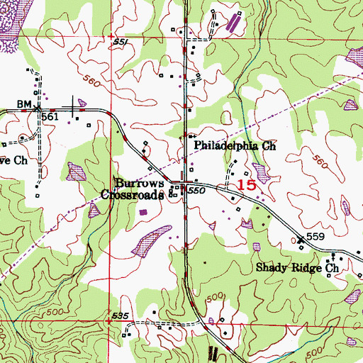 Topographic Map of Burrows Crossroads, AL