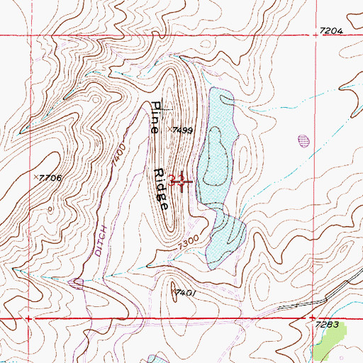 Topographic Map of Pine Ridge, WY