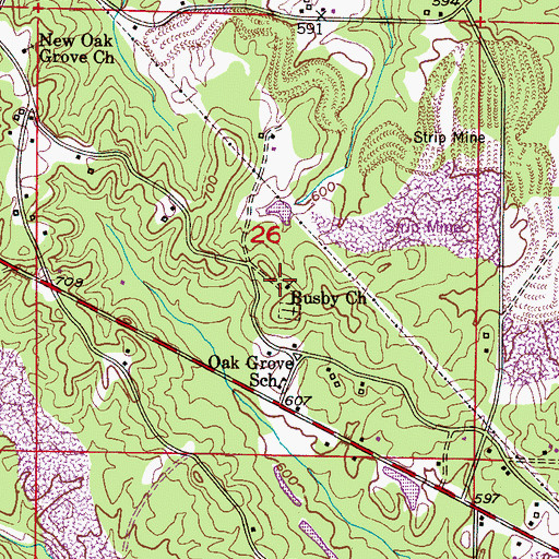 Topographic Map of Busby Church, AL