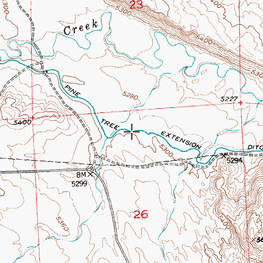 Topographic Map of Pine Tree Extension Ditch, WY