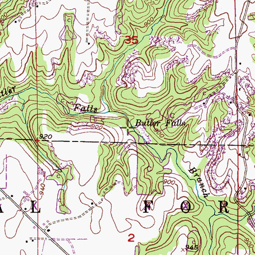 Topographic Map of Butler Falls, AL