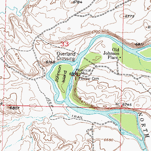 Topographic Map of Pioneer Cemetery - Overland Crossing Cemetery, WY
