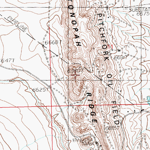 Topographic Map of Pitchfork Oil Field, WY