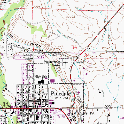 Topographic Map of Pinedale Cemetery, WY