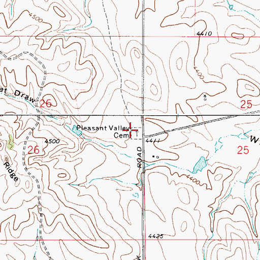 Topographic Map of Pleasant Valley Cemetery, WY