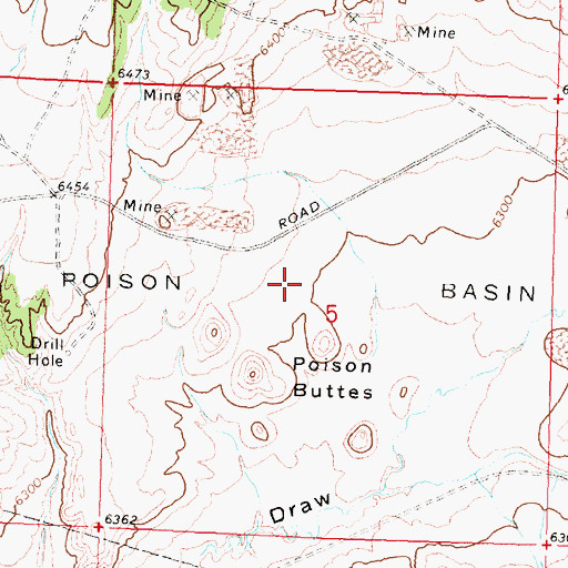 Topographic Map of Poison Basin, WY