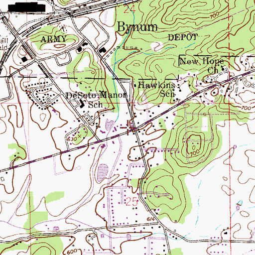 Topographic Map of Bynum, AL