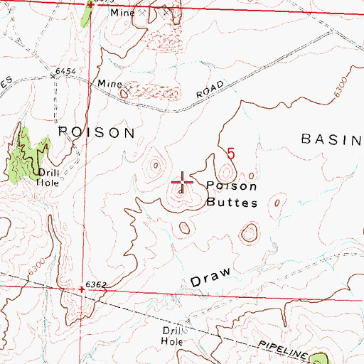 Topographic Map of Poison Buttes, WY