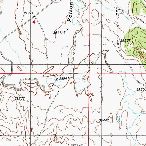 Topographic Map of Poison Creek, WY