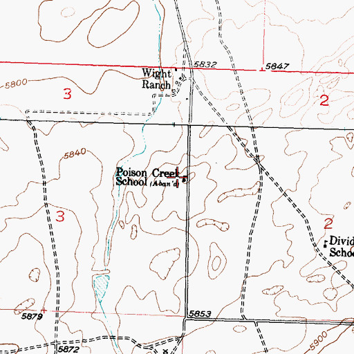Topographic Map of Poison Creek School, WY