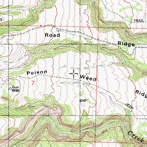 Topographic Map of Poison Weed Ridge, WY