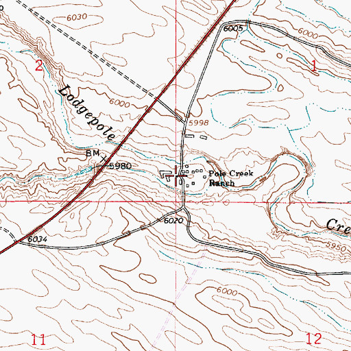 Topographic Map of Pole Creek Ranch, WY