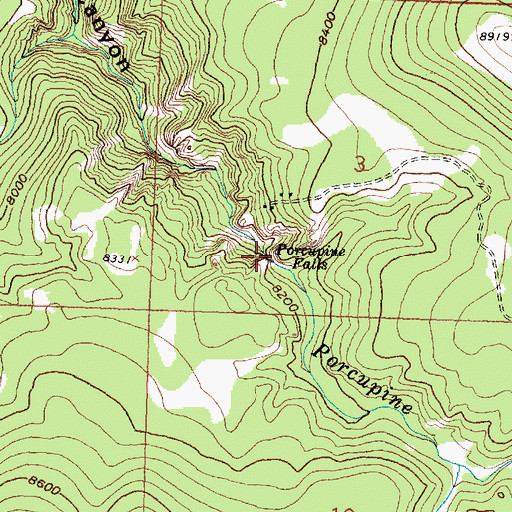 Topographic Map of Porcupine Falls, WY