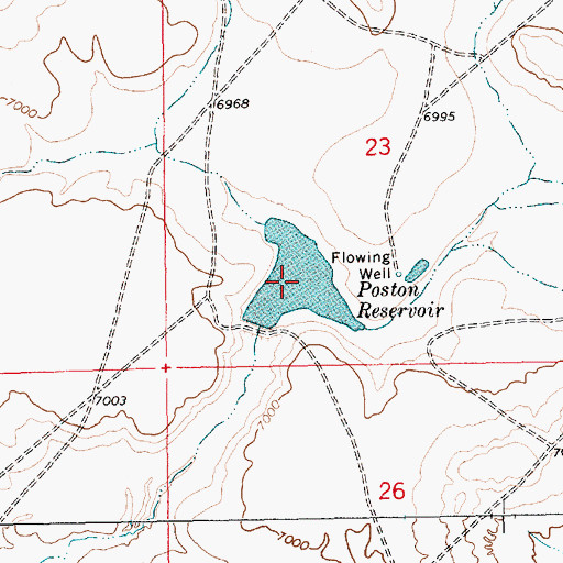 Topographic Map of Poston Reservoir, WY