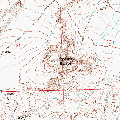 Topographic Map of Potato Butte, WY