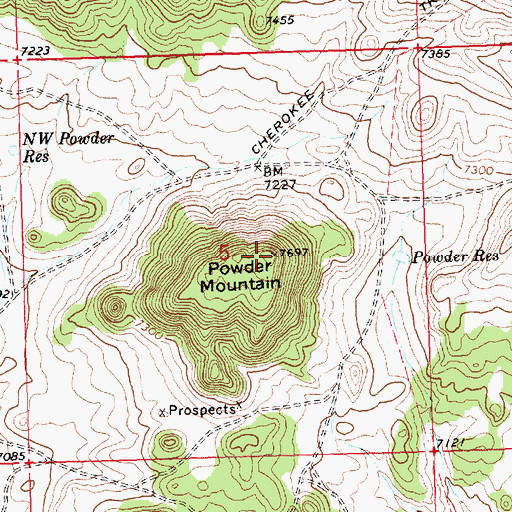 Topographic Map of Powder Mountain, WY