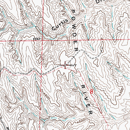 Topographic Map of Powder River Breaks, WY