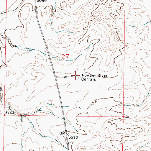 Topographic Map of Powder River Corral, WY