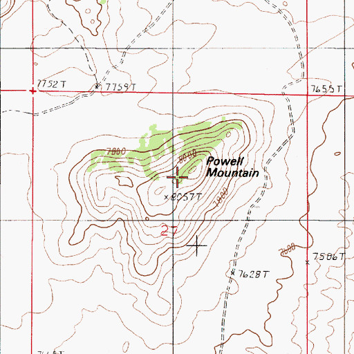Topographic Map of Powell Mountain, WY