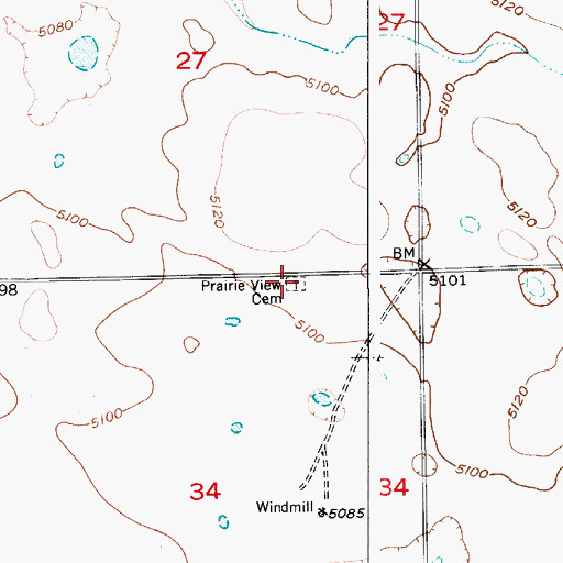 Topographic Map of Prairie View Cemetery, WY