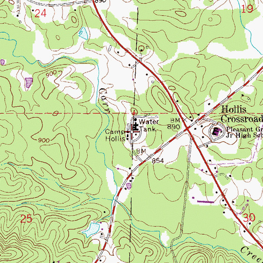 Topographic Map of Camp Hollis, AL