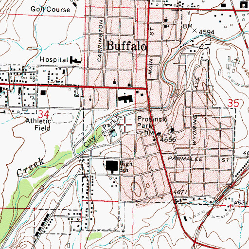 Topographic Map of Prosinski Park, WY