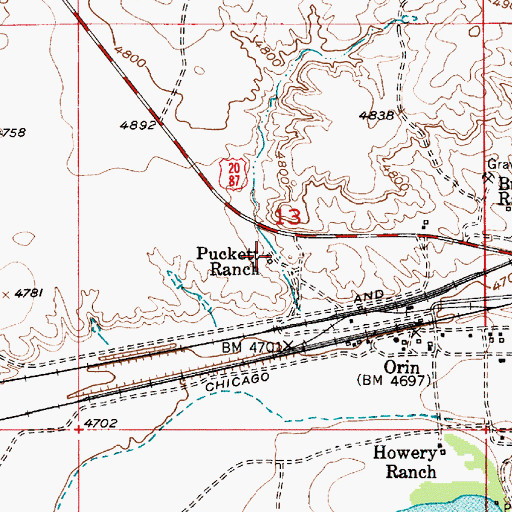 Topographic Map of Puckett Ranch, WY