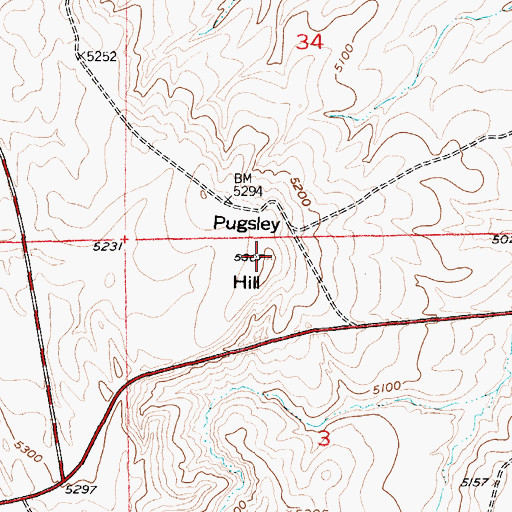Topographic Map of Pugsley Hill, WY