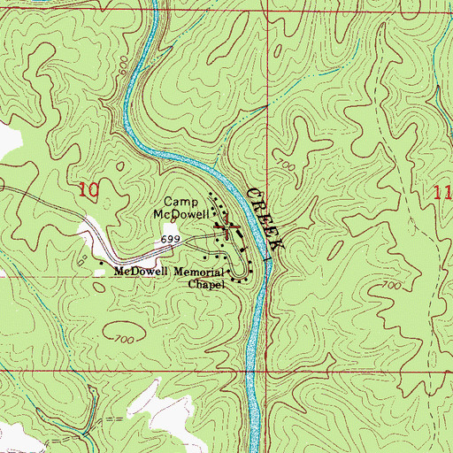 Topographic Map of Camp McDowell, AL