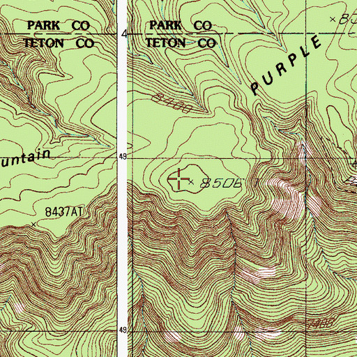 Topographic Map of Purple Mountain, WY