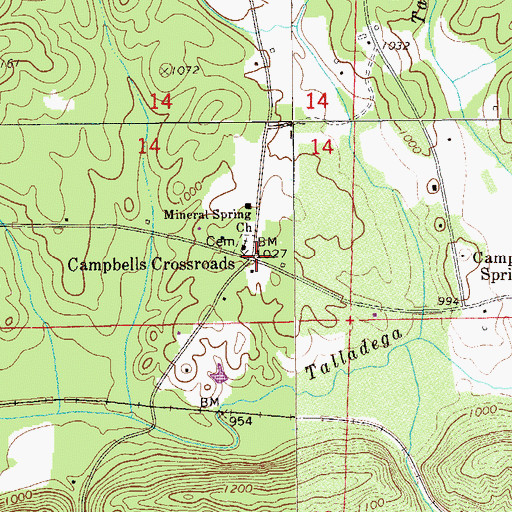 Topographic Map of Campbells Crossroads, AL