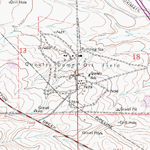 Topographic Map of Quealy Dome Oil Field, WY