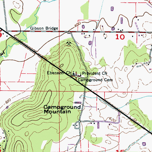 Topographic Map of Campground Cemetery, AL